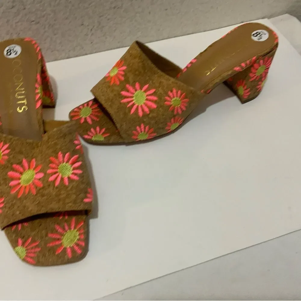 Coconuts By Matisse Sandals Kristin Women's 9M Beige Pink Daisy Faux Cork